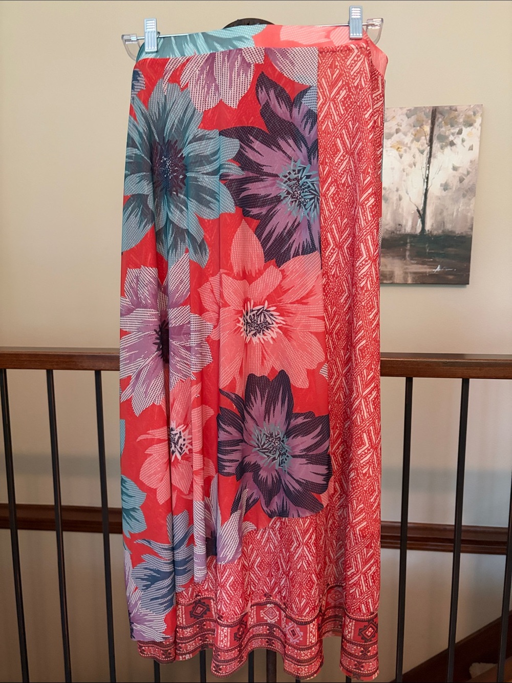 One World Layered Flowy Floral Boho Comfortable Non-Wrinkle Maxi Skirt size L